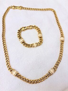 Vintage SAL signed Swarvoski Rare Chain Necklace & Bracelet Set